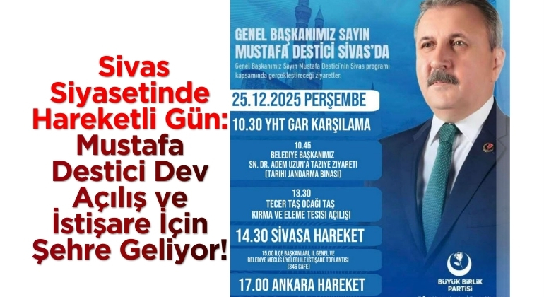 Sivas Siyasetinde Hareketli Gün: Mustafa Destici Dev Açılış ve İstişare İçin Şehre Geliyor!